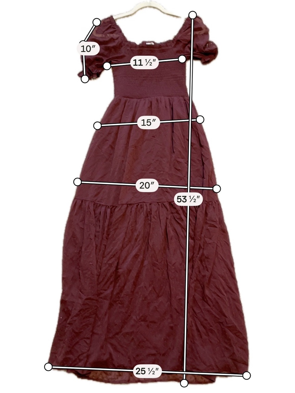 Patrons of Peace Burgundy Smocked Maxi Dress Swiss Dot Puff Sleeve Boho XS - Picture 5 of 8